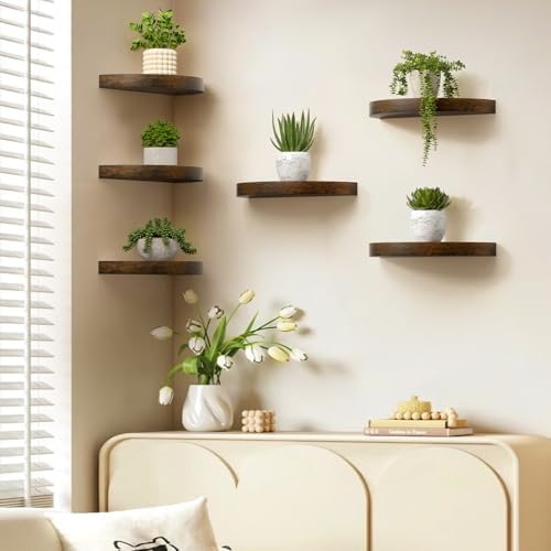 Olakee Floating Shelves Set of 3 154 Carbonized Black Rustic Wood Wall Mounts