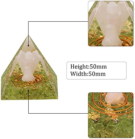 Rockcloud Guardian Angel Orgone Pyramid with Peridot Healing Crystal