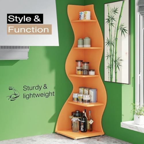 5-Tier Corner Bookshelf with Modern Wave Design