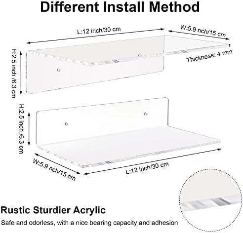 Vinsot 8 Pack Clear Acrylic Floating Shelves 12 Inch Wall Display