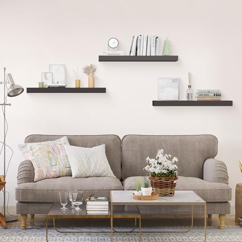 Colima Set of 3 Floating Wall Shelves Black Wood