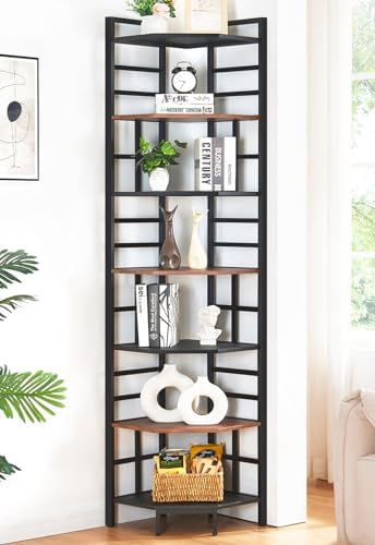 HOMISSUE 7 Tier Tall Narrow Corner Bookshelf 826 Brown