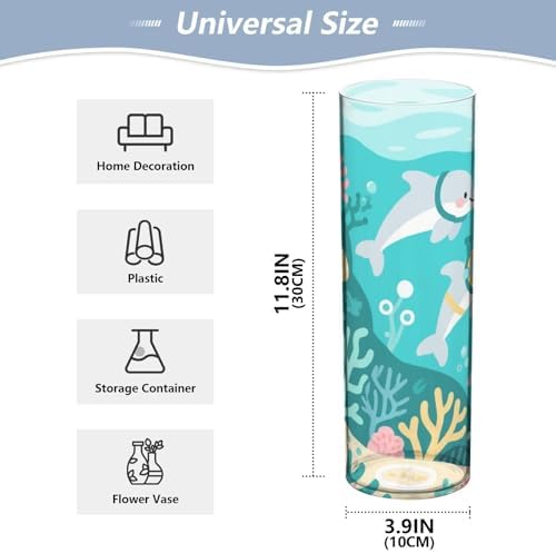 Cartoon Dolphin Diving Green Plastic Cylinder Vase 118x39 Inch Decorative