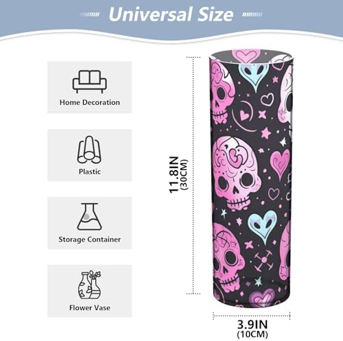 Cute Halloween Floral Skull Heart Pink Plastic Cylinder Vases for Centerpieces