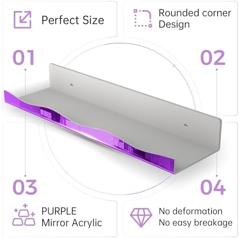 YMVV 157 in Purple Reflective Acrylic Floating Shelf 4 Pack