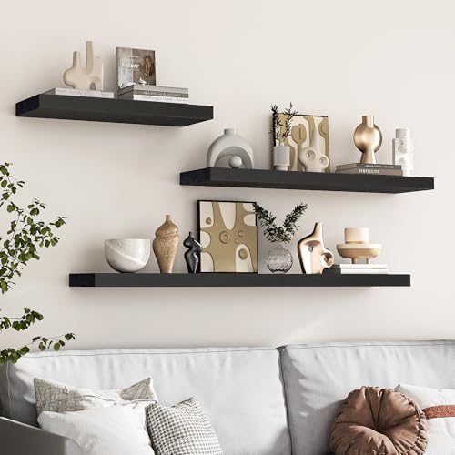 Marsmiles Black Floating Shelves 8 Inch Deep Set of 1