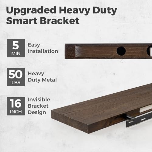 RICHFOCUS Elm Floating Shelves for Wall - Set of 2 Walnut