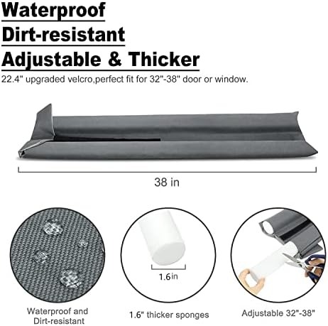 WEXHUG Waterproof Twin Door Draft Stopper Adjustable 30 to 36 Gray
