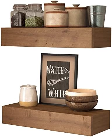 ROOREVO Wall Floating Shelves Rustic Wood 17 Inch 2 Pack