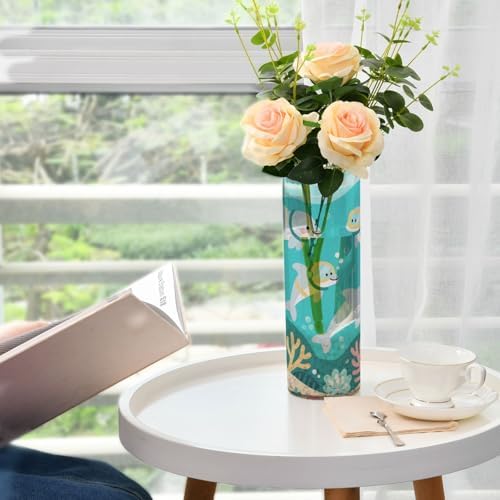 Cartoon Dolphin Diving Green Plastic Cylinder Vase 118x39 Inch Decorative