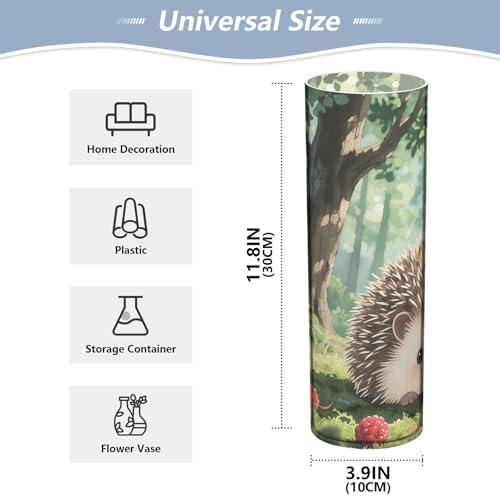 Cute Hedgehog Pattern Clear Plastic Cylinder Vase 118 Inch Tall