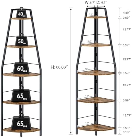 Rustic Brown 5 Tier Corner Ladder Shelf Stand