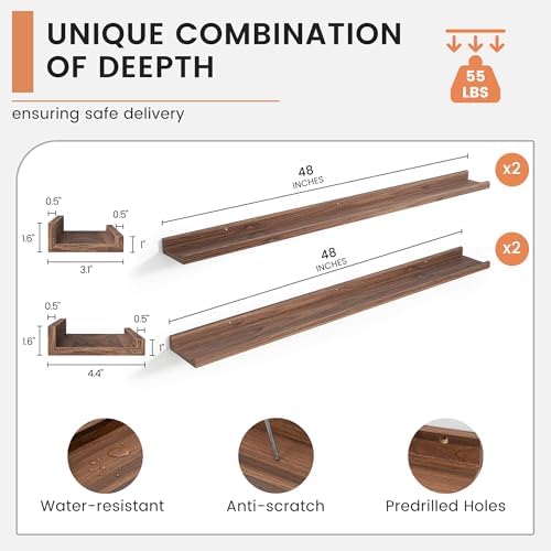 FLYJOE Floating Wall Shelves Set of 4 48 Inch Large Picture Ledge Bookshelf