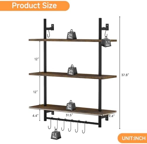 Industrial Pipe 3-Tier Wall Shelves with Towel Bar