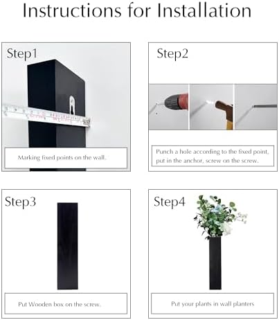4 Black Wooden Wall Planters for Indoor Plants