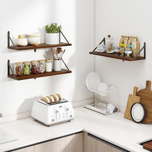 Set of 3 Floating Shelves 24 Inches Deep Walnut