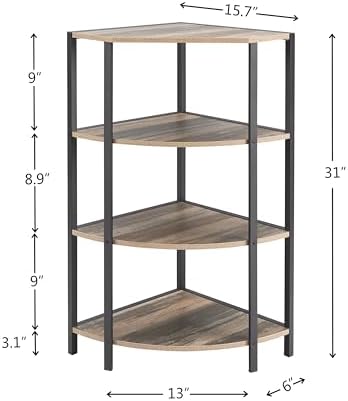 JOIN IRON 4-Tier Corner Bookshelf Stand Modern Industrial Design