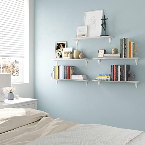 Wallniture Arras 24 Inch White Floating Shelves Set of 5