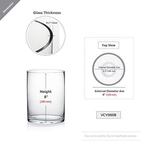 WGVI Quality Thick Cylinder Glass Vase 6 x 8