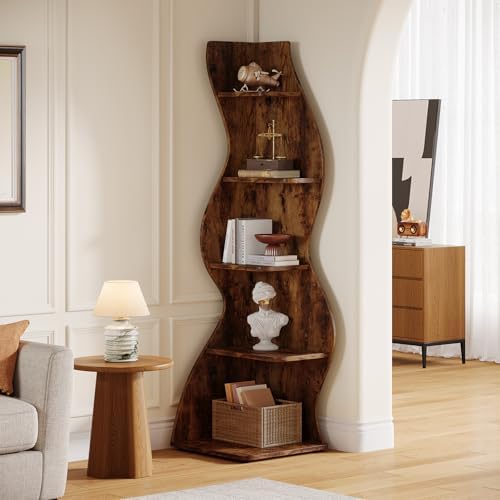 Tribesigns Wavy Corner Shelf 5-Tier Modern Bookcase