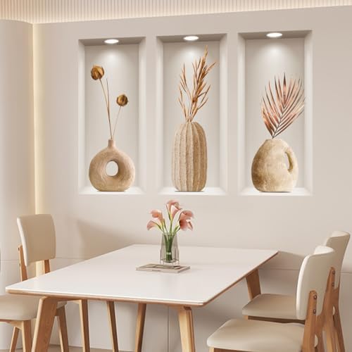 Joyartu 3D Plants Wall Decals 3PCS Modern Vase Art Set