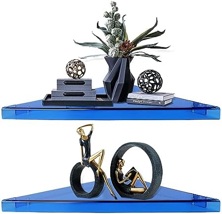 Evron Blue Acrylic Corner Wall Shelf Set of 2