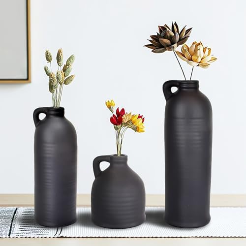 Black Ceramic Vase Set of 3 for Home Decor