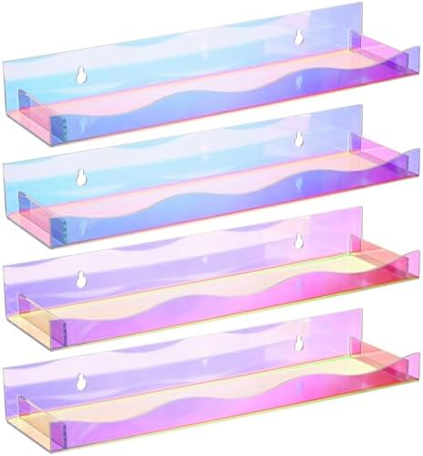 Hiceeden 4 Pack 15 Inch Iridescent Acrylic Floating Shelves