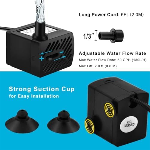 Mini Fountain Pump with LED Lights and Switch