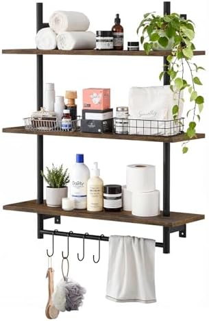 Industrial Pipe 3-Tier Wall Shelves with Towel Bar