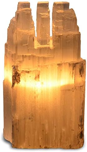 2 Pieces Natural White Selenite Triple Skyscraper Lamp with Dimmer Switch and Bulb