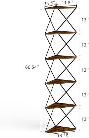 6 Tier Wall Mounted Corner Shelf Stand Industrial Rustic Brown