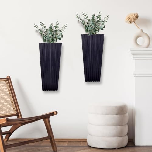 2PCS Black Wood Wall Planter for Indoor Plants and Dried Flowers