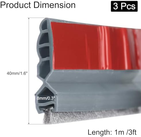 Uxcell 3 Pc Door Draft Stopper with Brush Grey 3Ft