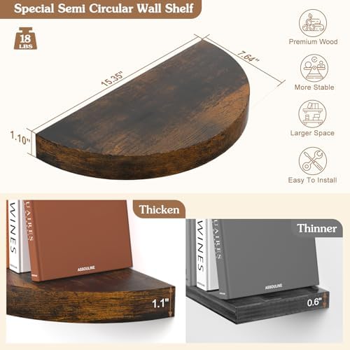 Olakee Floating Shelves Set of 3 154 Carbonized Black Rustic Wood Wall Mounts