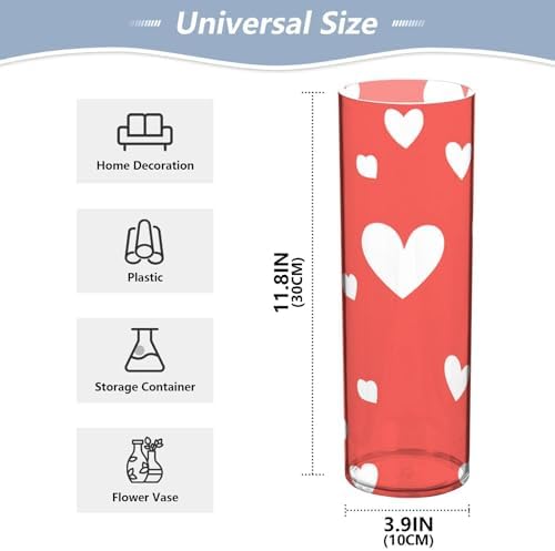 Happy Valentine Heart Red Plastic Hurricane Vase Decor