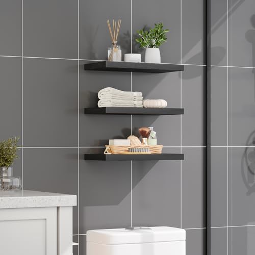 Floating Shelves for Wall 3-Piece Set with Invisible Brackets Black