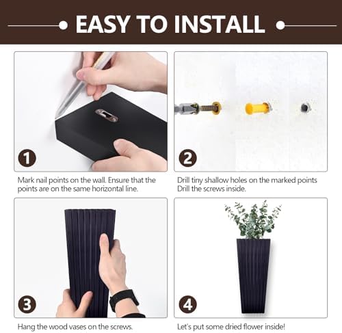 2PCS Black Wood Wall Planter for Indoor Plants and Dried Flowers
