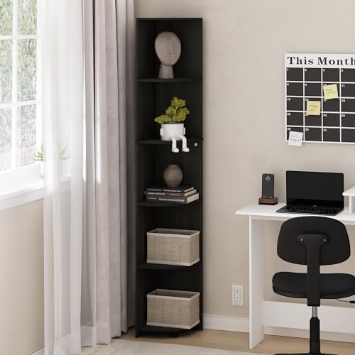 Furinno Econ 5-Tier Corner Bookcase with Espresso Finish