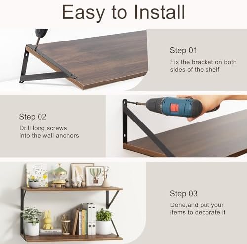 Fun Memories 2 Piece 16x10 Inch Walnut Floating Shelves Set
