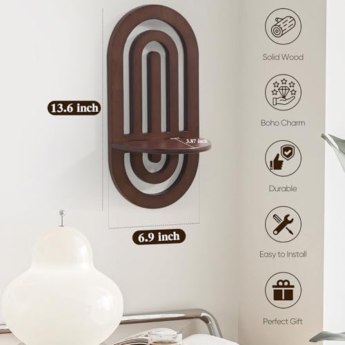 Boho Wall Floating Shelves Set of 2 with Arched Design Dark Brown