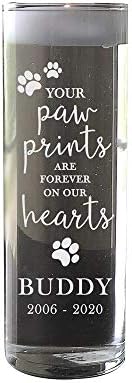 Engraved Paw Prints On My Heart Memorial Floating Candle Vase