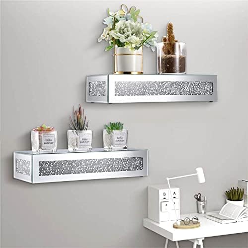 JUXYES Diamond Wall Floating Shelf Sparkle Glass Display Stand