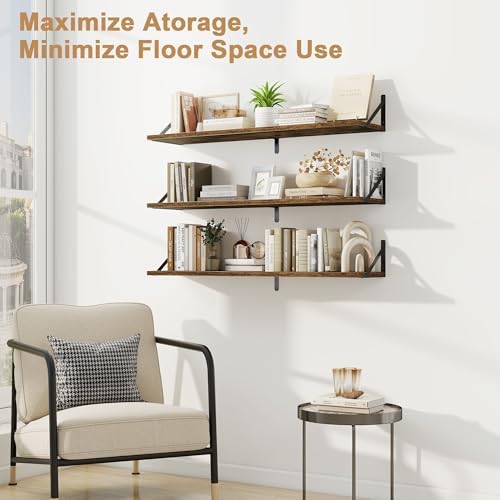 Fun Memories Set of 3 Floating Shelves Rustic Brown