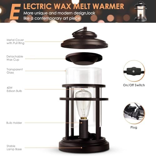 SALKING Electric Wax Warmer with 2 Edison Bulbs