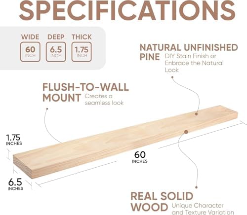 Homeforia 60 Inch Wood Floating Shelf Set of 2