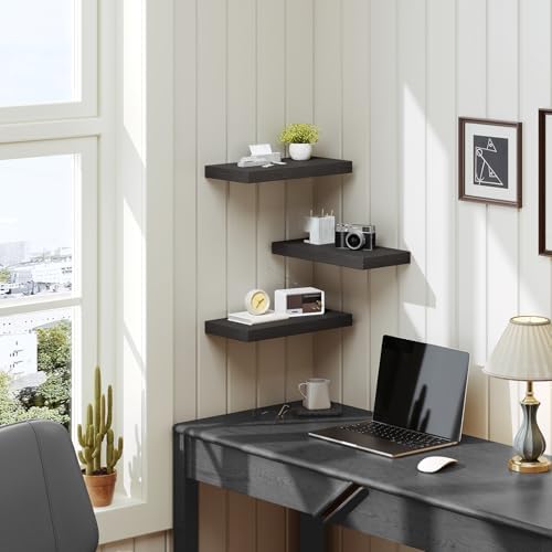 Floating Shelves for Wall 3-Piece Set with Invisible Brackets Black