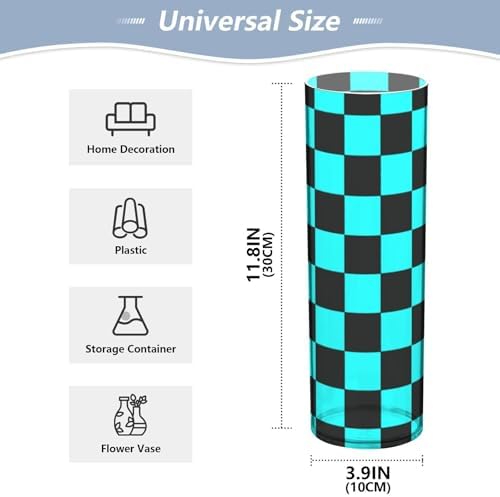 Buffalo Plaid Check Black Cyan Flower Vase 118 x 39 Inch