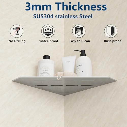 Brushed Nickel Corner Shelf 10 Inch No Drilling 1 Pack
