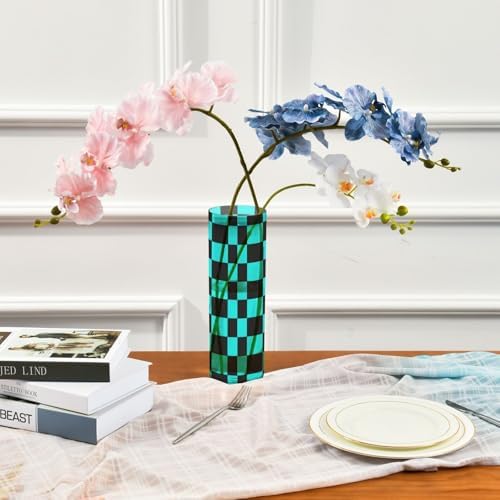 Buffalo Plaid Check Black Cyan Flower Vase 118 x 39 Inch